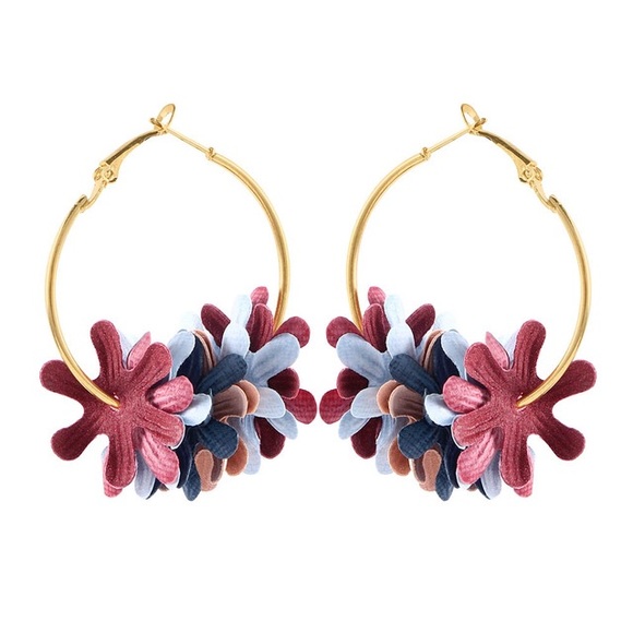 Jewelry - Boho Spring Flower Petal Gold Hoop Earrings